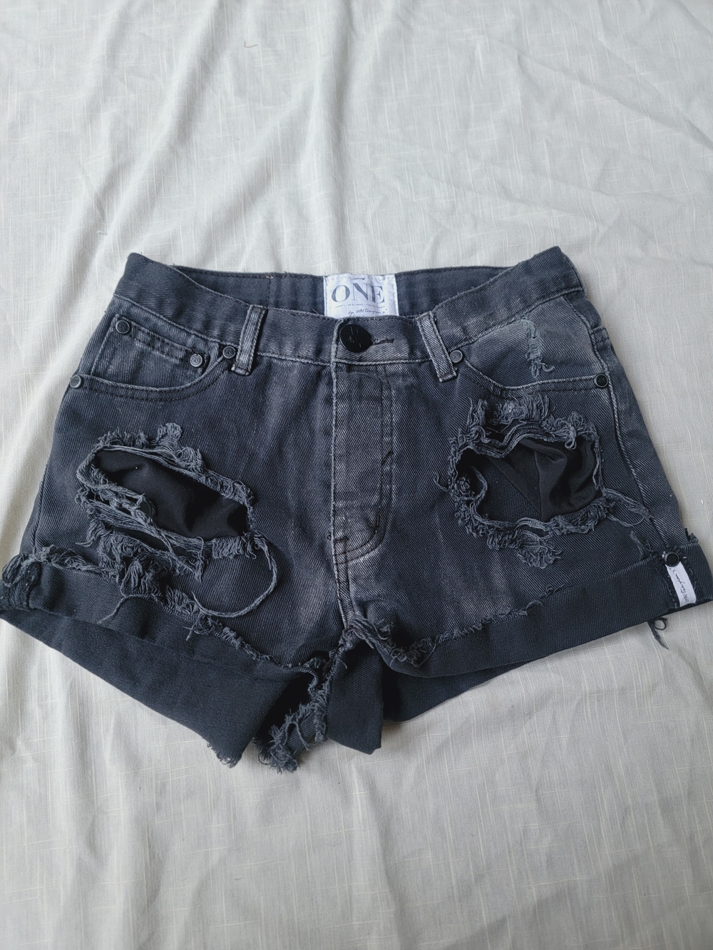 One Teaspoon Hawks Black Trashed Distressed Bohobo Cutoff Denim Shorts